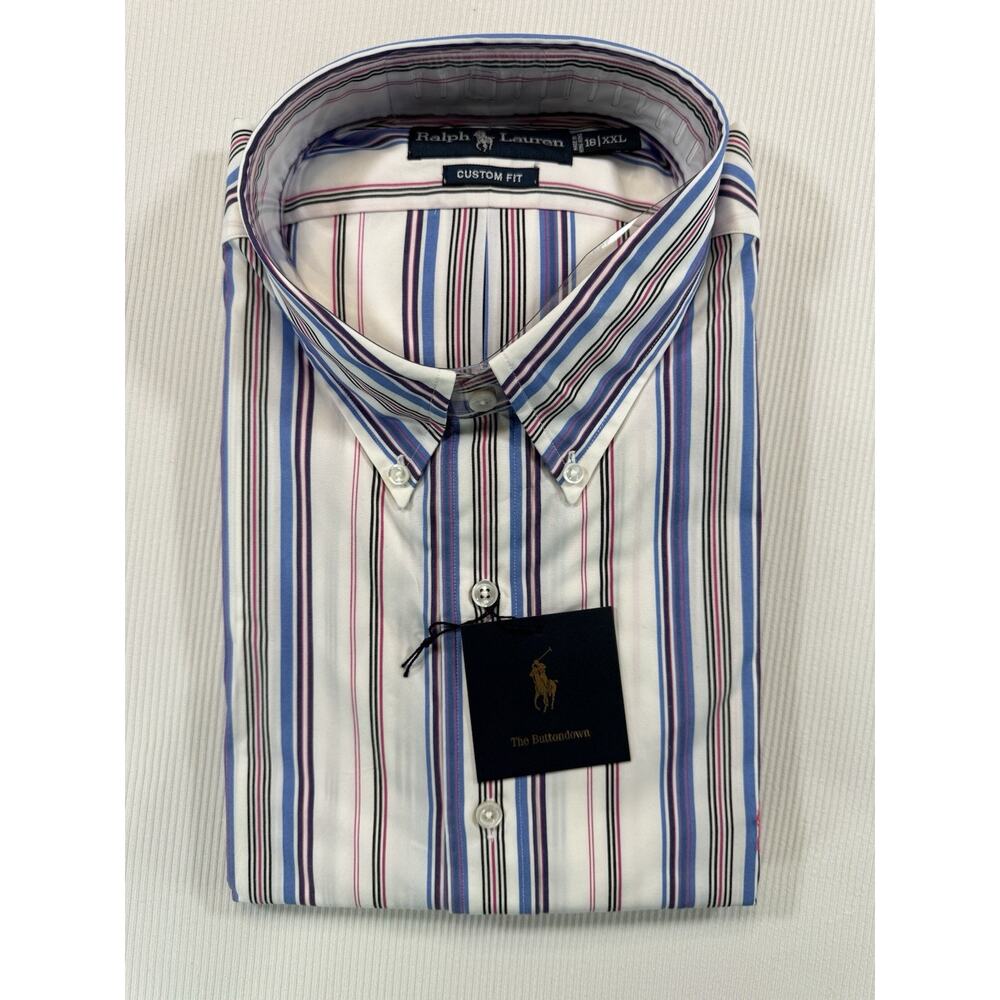 Ralph Lauren 18 XXL Custom Fit Stripe Button Down Dress Shirt NWT